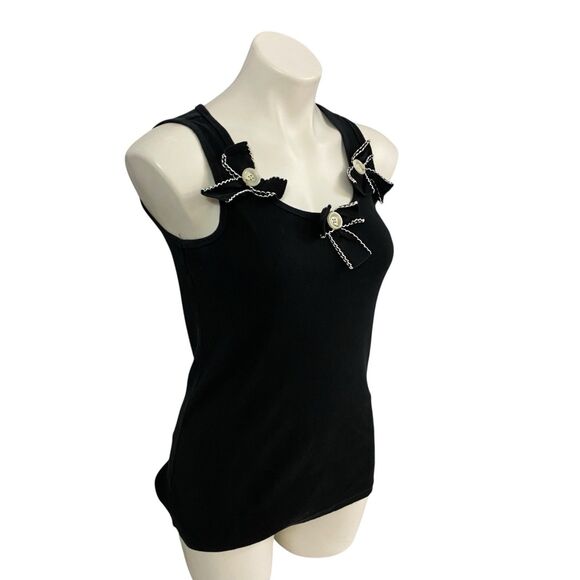 Allen B Tank Top Womens Size Large Black Knit Button Bow Work Office Casual - Picture 2 of 10